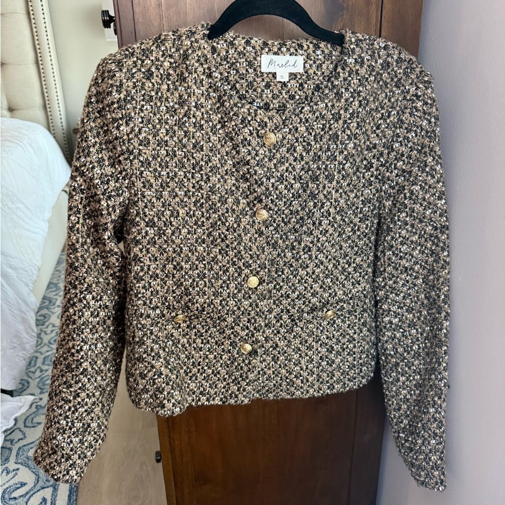 Marled Black and Cream Shimmer Textured Blazer